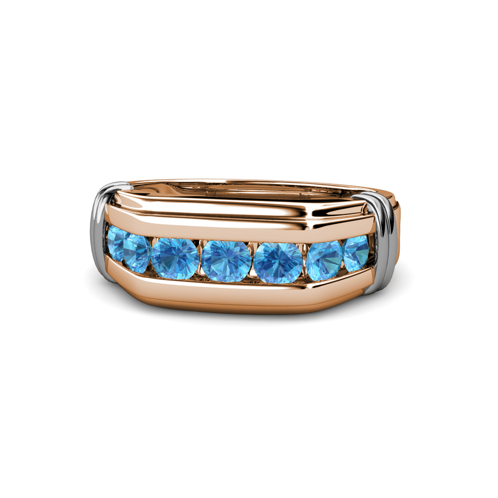 Brad Blue Topaz 7 Stone Men Wedding Ring (8.5 mm) 
